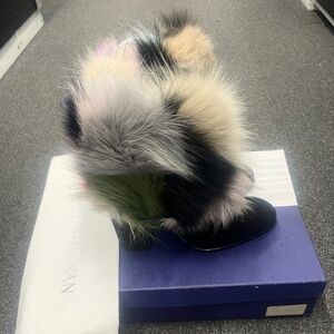 $850 Stuart Weitzman Fur Boots Suede Size 10 Women’s Runway Rare